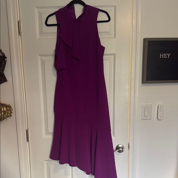 Parker Purple Asymmetrical Halter Cocktail Dress Size Small LIKE NEW - Back Zip - Picture 1 of 5